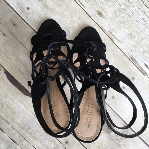 SCHUTZ Black Velvt Laurine Gladiator Sandals Heels - Picture 6 of 8